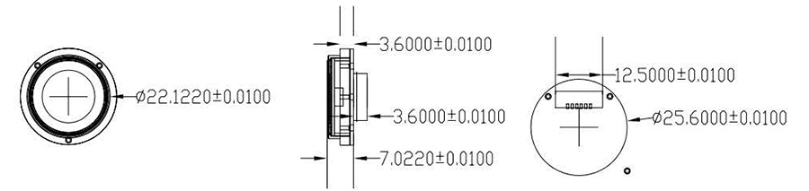 指紋模塊外形結(jié)構(gòu)尺寸圖（標(biāo)注直徑/厚度）